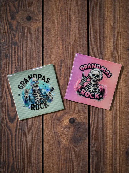 Grandma's Rock and Grandpa's Rock Coasters, Set of 2