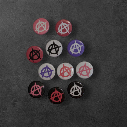 Anarchy Buttons, Pin Back, Multiple Colors