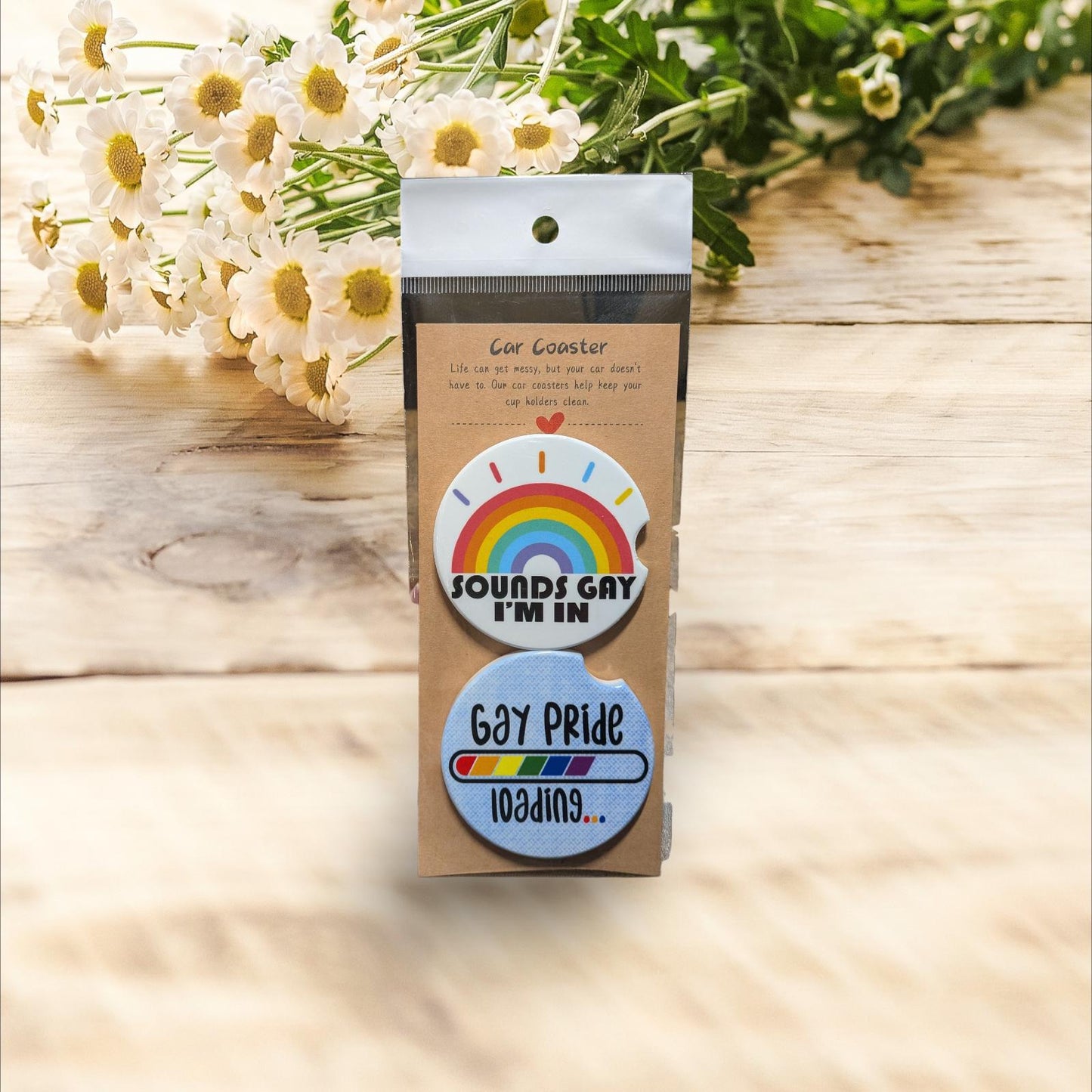 Car Coasters, Gay Pride Loading, LGBTQ Support, Set of 2