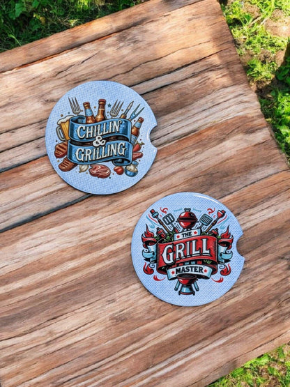 Car Coasters, Chillin' & Grillin', Grill Master Set of 2