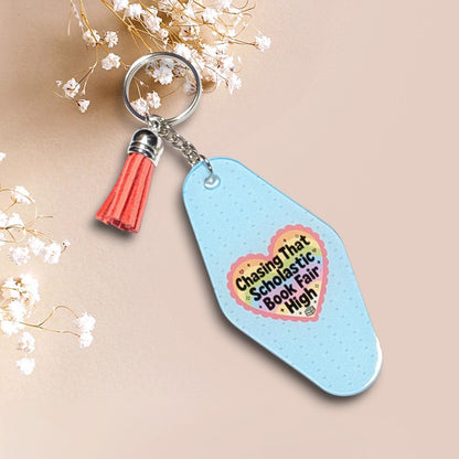 Scholastic Book Fair Keychain, Retro Motel Style, Book Lover Gift