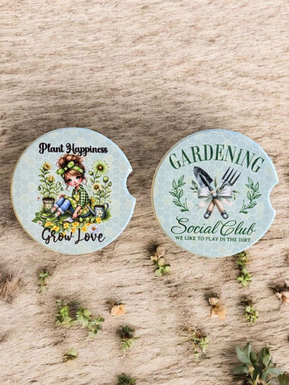 Gardening, Plant Happiness, Car Coasters Set of 2