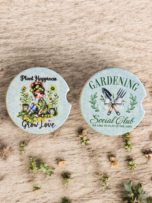 Gardening, Plant Happiness, Car Coasters Set of 2