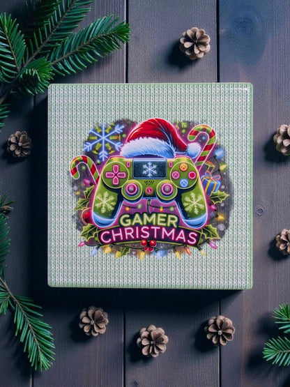 Video Game Coasters, Christmas Controllers, 4" Square, Set of 4