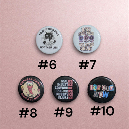 Abolish ICE Pinback Buttons, Political Protest Art, 1.25"