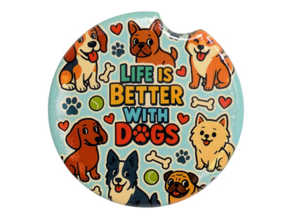 Car Coasters, Life Is Better With Dogs, Set of 2