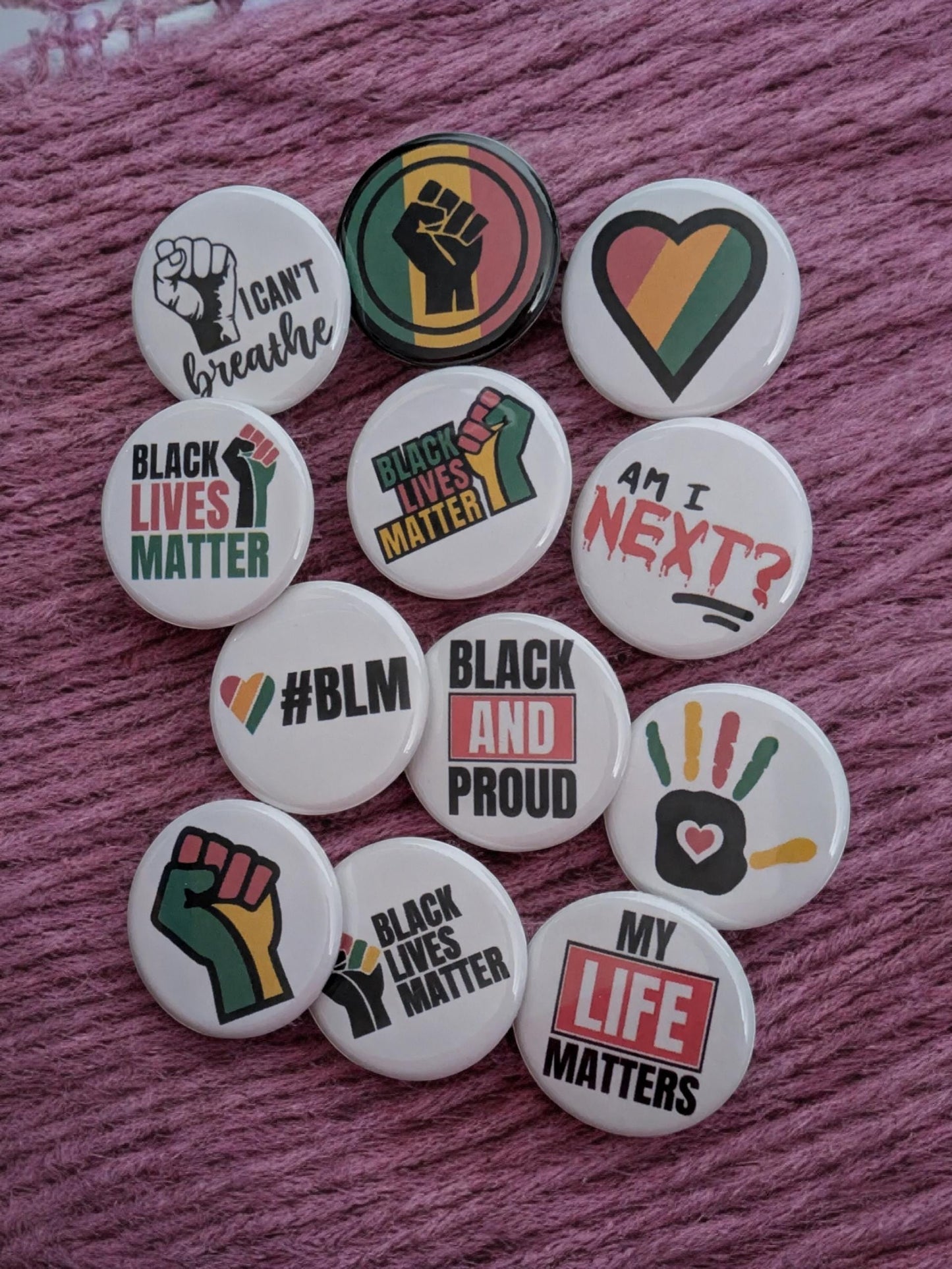 Black Lives Matter Pinback Buttons, BLM Awareness, Social Justice Pins, 1.25"