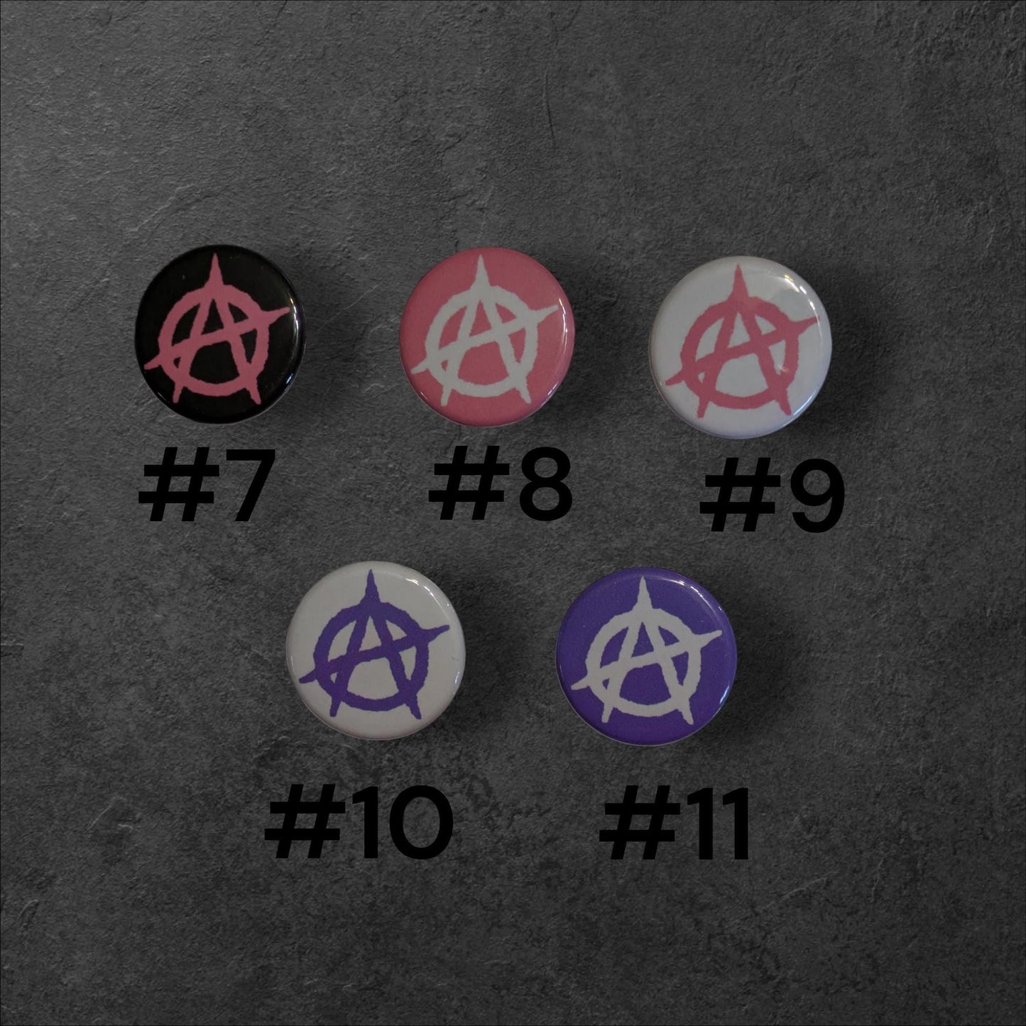 Anarchy Buttons, Pin Back, Multiple Colors
