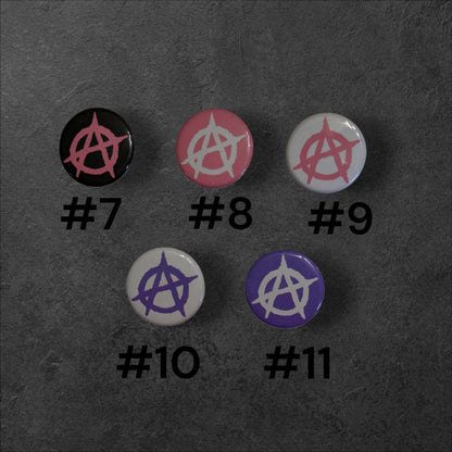 Anarchy Buttons, Pin Back, Multiple Colors