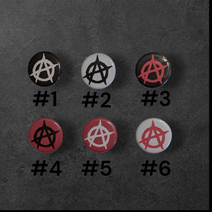 Anarchy Buttons, Pin Back, Multiple Colors