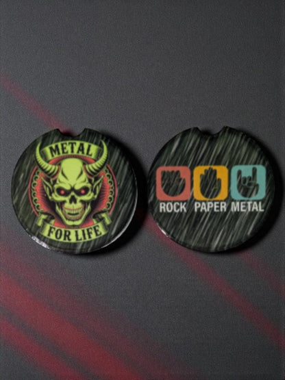 Heavy Metal For Life, Metal Horns Car Coasters Set of 2