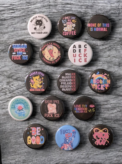 Sugar & Spice, Abolish ICE Pinback Buttons, Activist Protest Pins, 1.25"