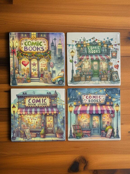 Comic Book Store Coasters, Set of 4