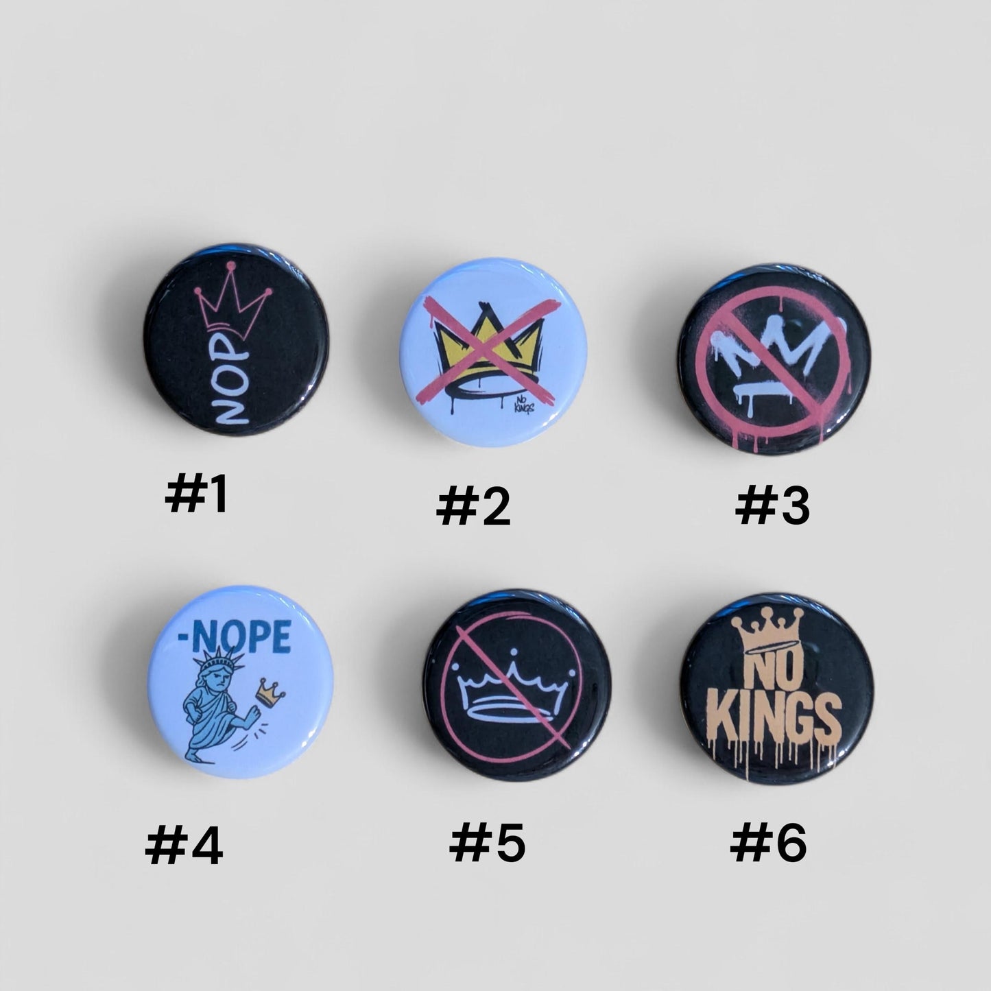 No Kings Protest Buttons, 1.25"