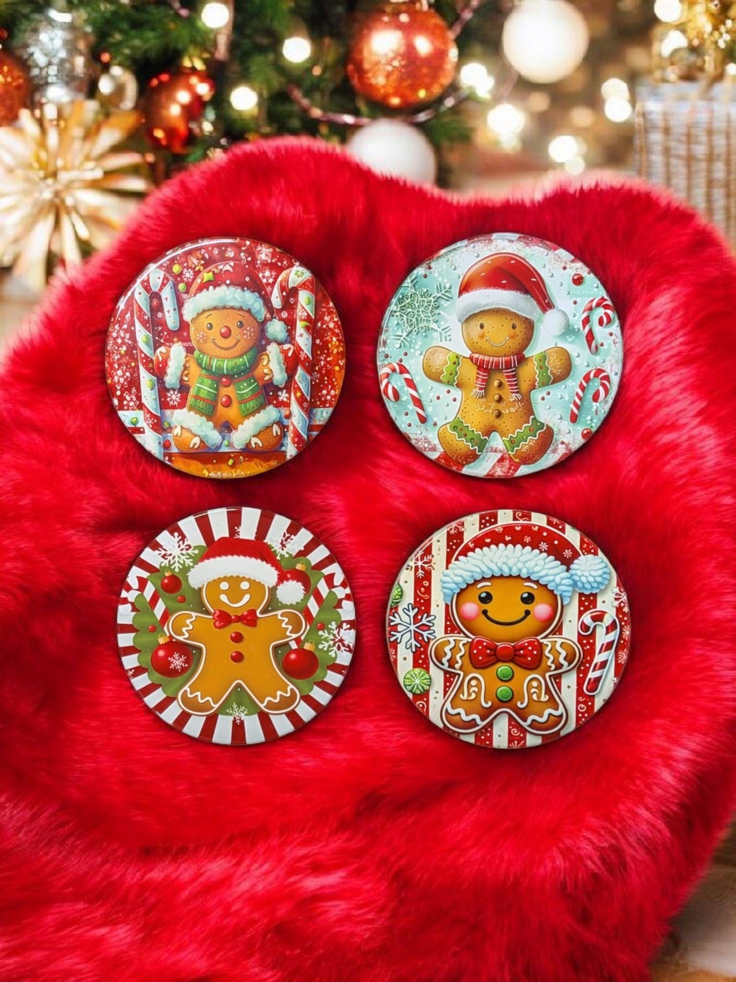 Coasters, Christmas Gingerbread Men in Santa Claus hats set of 4.