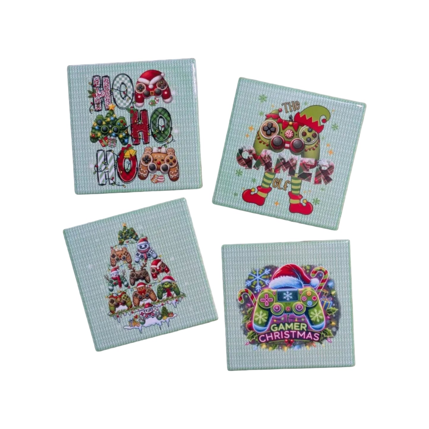 Video Game Coasters, Christmas Controllers, 4" Square, Set of 4