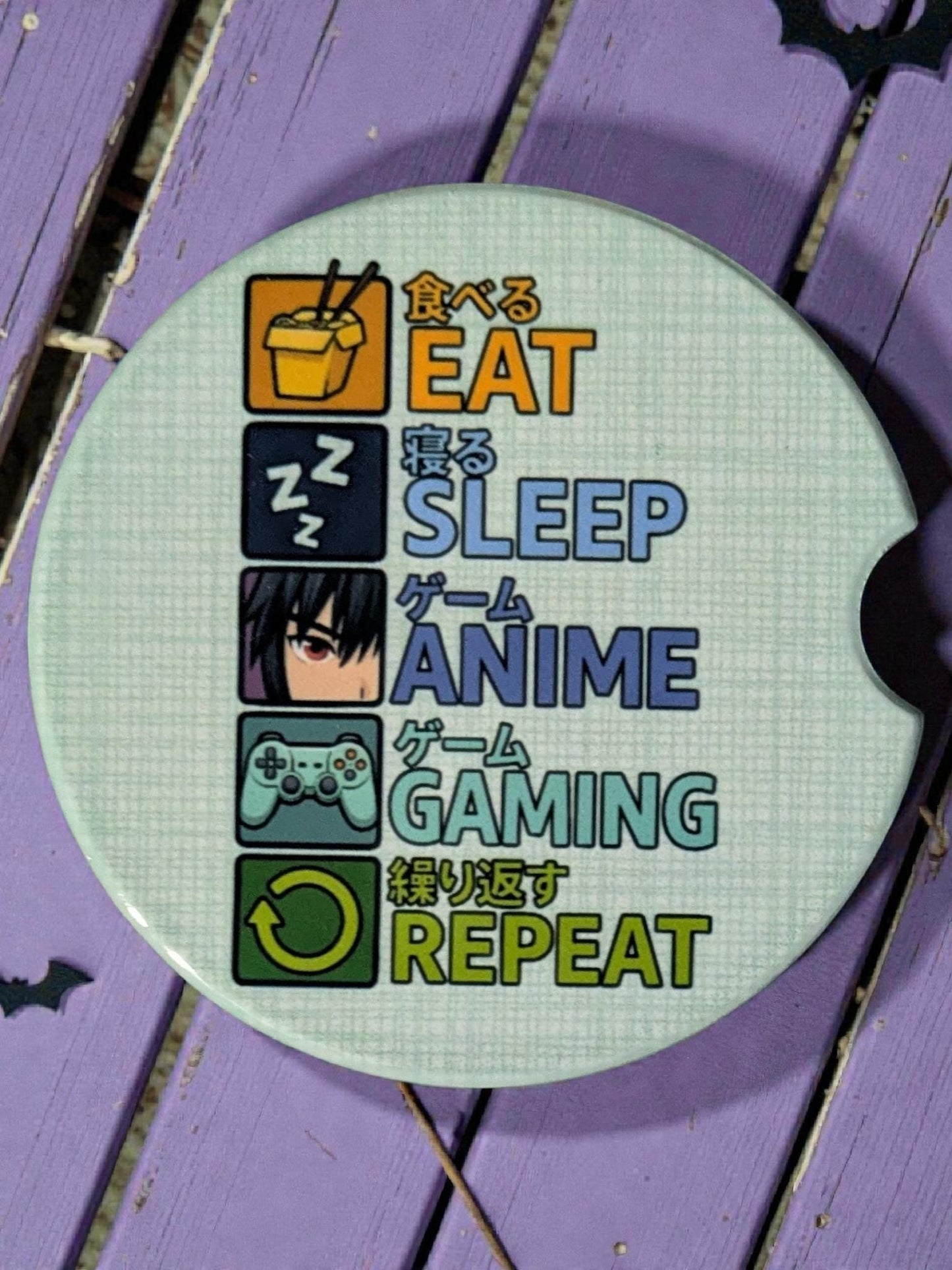 Eat, Sleep, Anime, Repeat Car Coasters Set of 2