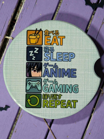 Eat, Sleep, Anime, Repeat Car Coasters Set of 2