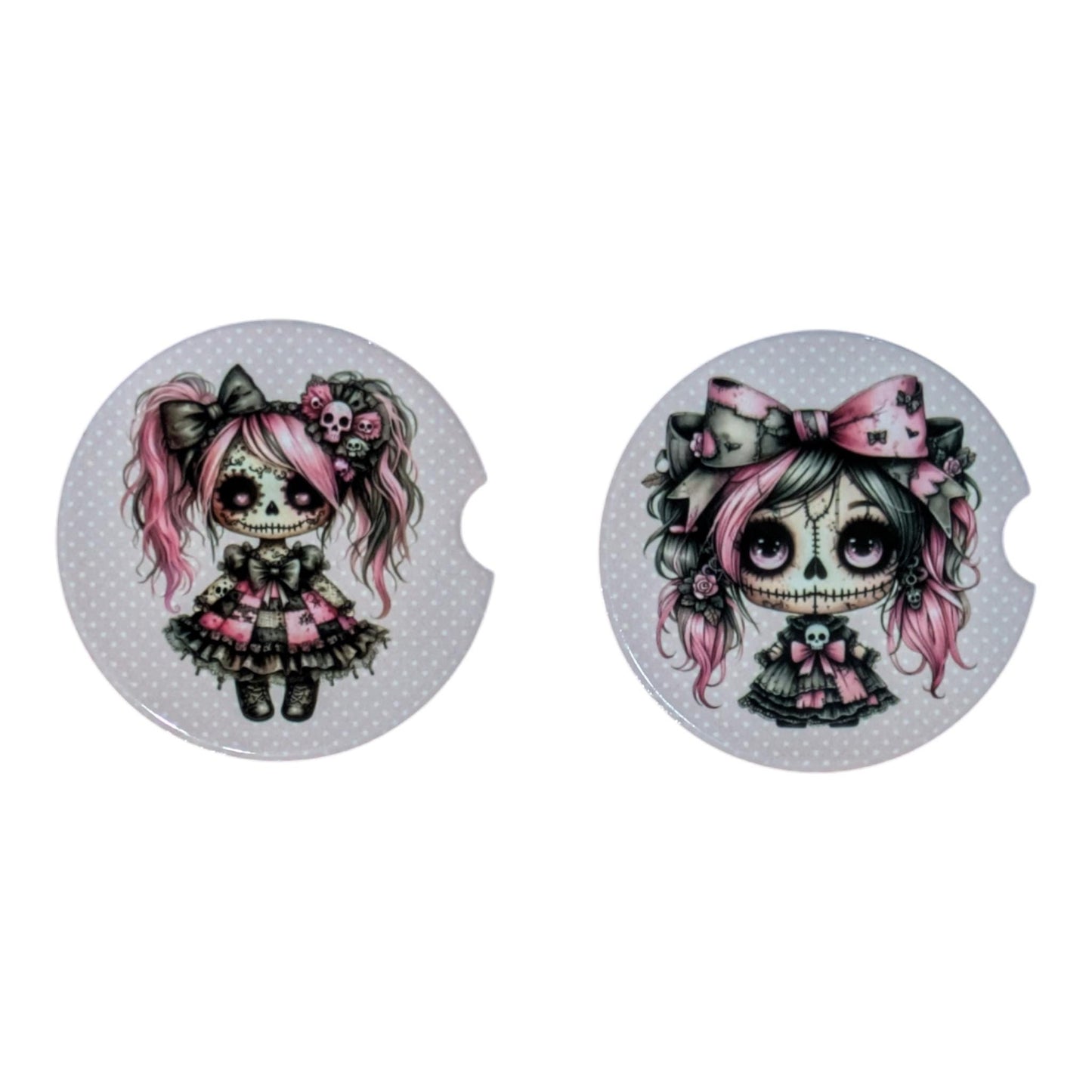 Creepy Dolls Car Coasters, Pink, Ceramic Set of 2