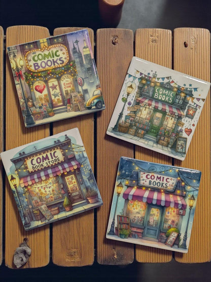 Comic Book Store Coasters, Set of 4