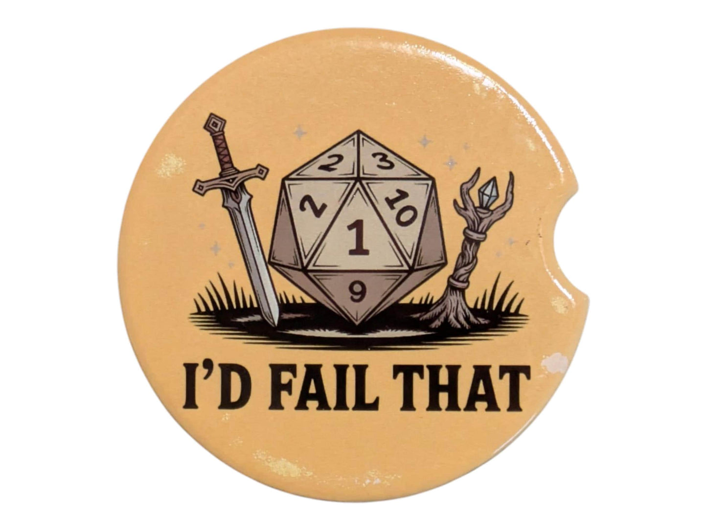 D20, I'd Fail That, Gaming Dice, Car Coasters Set of 2