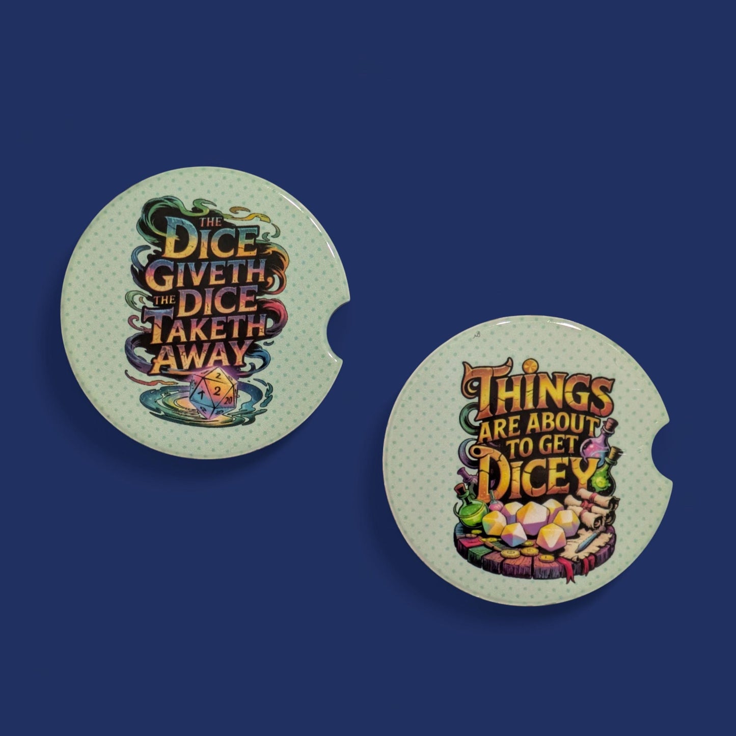 D20, Gaming Dice, Car Coasters Set of 2